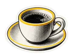 A halftone coffee cup with a yellow rim